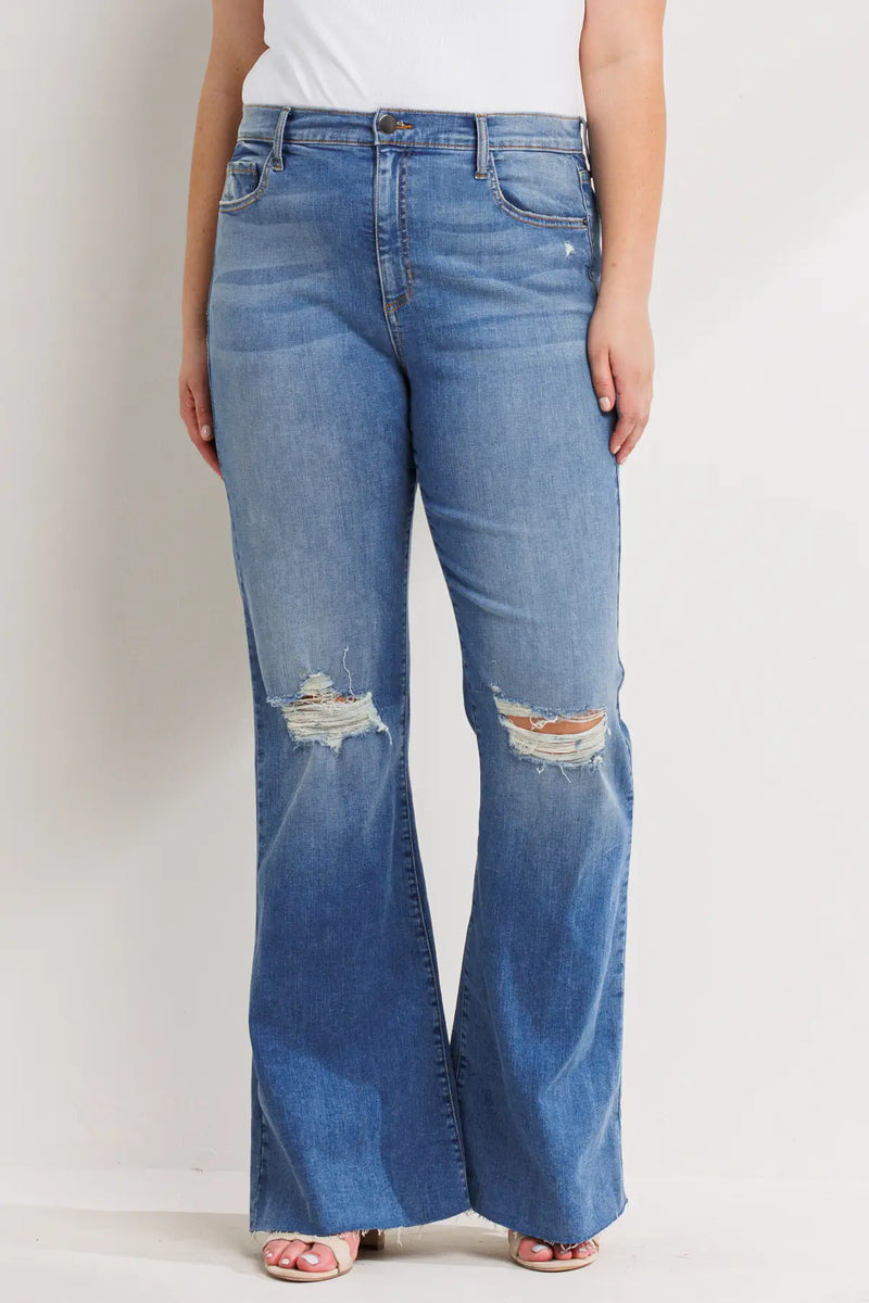 Distressed Raw Hem Front Seam Jeans
