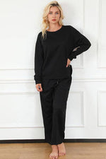 Textured Long Sleeve Top and Drawstring Pants Set-Double Take