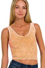 ASH PINK WASHED RIB CROP V NECK TANK W/ REMOVABLE BRA-42POPS