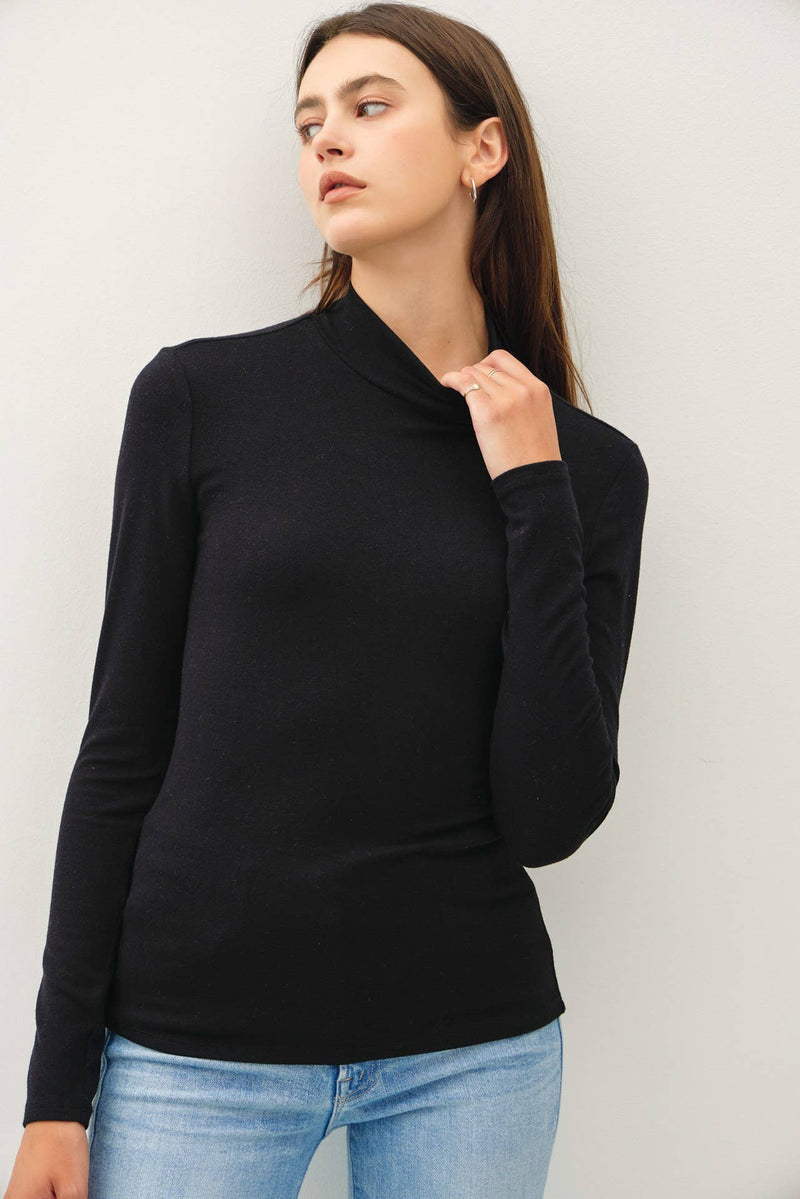 BLACK BASIC TURTLE NECK KNIT TOP-Be Cool