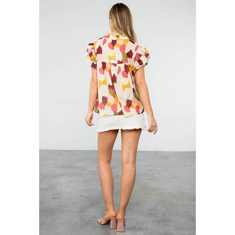 MULTICOLORED FALL SPOTTED PATTERN TOP-THML