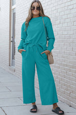 Textured Long Sleeve Top and Drawstring Pants Set-Double Take