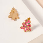 CHRISTMAS TREE ENAMEL STUD EARRINGS: PINK-Lilla Haven