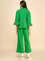 Green Twisted Textured Knit Top and Pants Set-Veveret