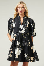 BLACK CAIRAN ROSE TOMALES SPLIT NECK SHIFT DRESS-Sugarlips