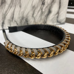 GREY LEATHER AND GOLD CHAIN HEADBAND-Sissy Boutique