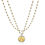 ERIN GRAY COIN IN GOLD ON PYRITE LONG NECKLACE-erin gray