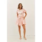 BUBBLE TEXTURED BOW TIE FRONT MINI DRESS-idem ditto-Sissy Boutique