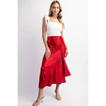 DEEP RED FOILED DRAPED MAXI SKIRT-L Love