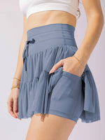 HIGH-WAISTED LACE-UP PANELLED PLEATED SKIRT: BLACK-Rosa Clothing