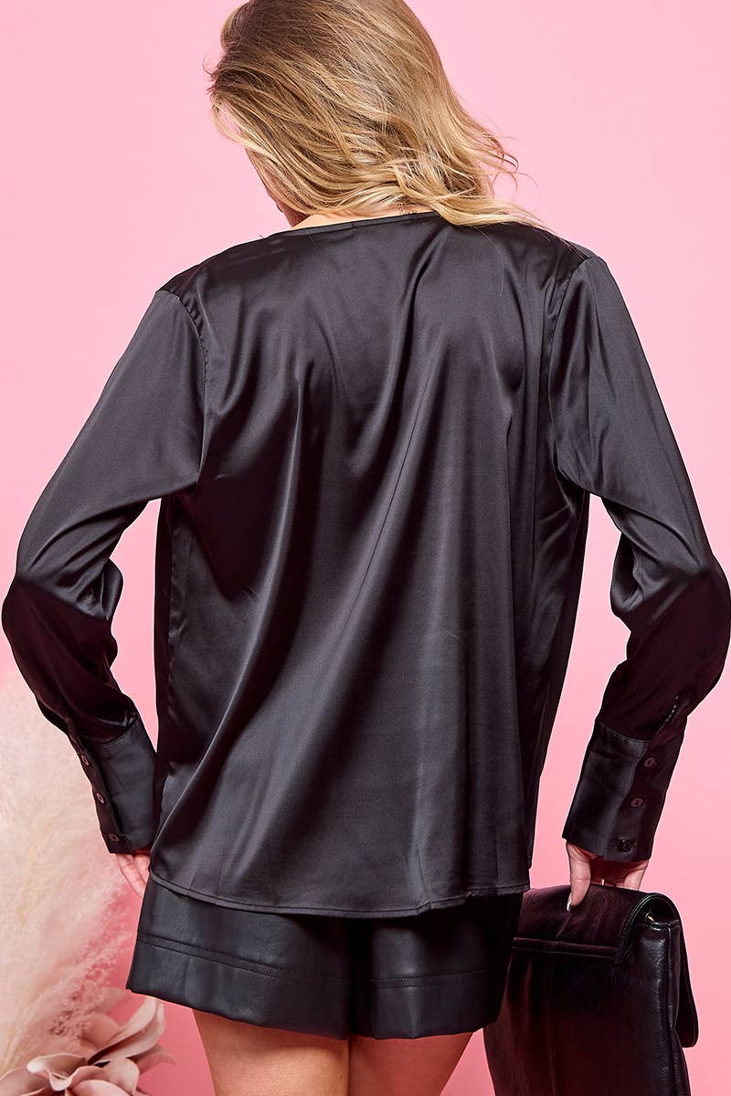 Satin Drape Blouse-Cezele