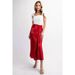 DEEP RED FOILED DRAPED MAXI SKIRT-L Love