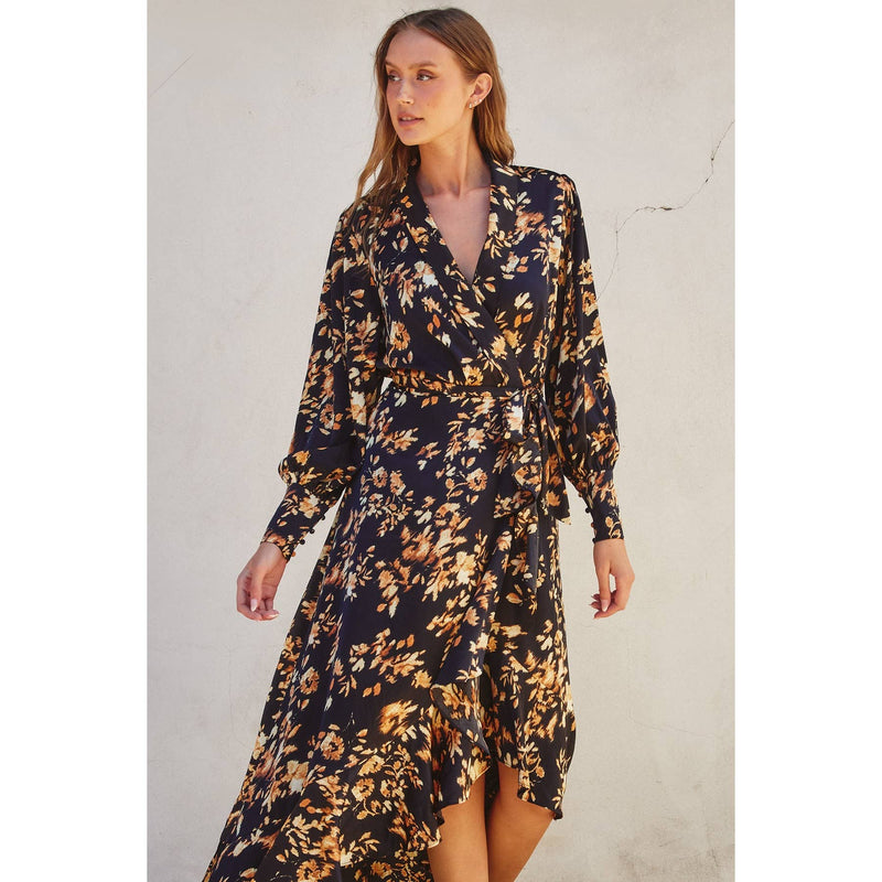 It Depends Ruffled Midi Wrap Dress-Dress Forum