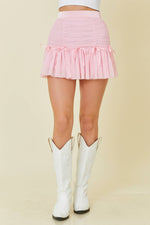 LIGHT PINK RIBBON DETAIL SKIRT WITH ELASTIC WAIST-Main Strip