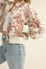 BROWN AND CHAMPAGNE FLORAL BOMBER PUFF JACKET-&merci