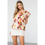 MULTICOLORED FALL SPOTTED PATTERN TOP-THML