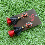 RED AND BLACK FOOTBALL TASSEL EARRINGS-Sissy Boutique