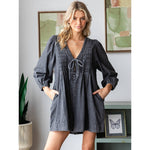 V-neck Puff Sleeve Denim Romper: Medium Wash / L-Veveret-Sissy Boutique