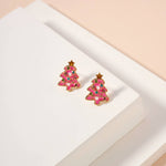 CHRISTMAS TREE ENAMEL STUD EARRINGS: PINK-Lilla Haven