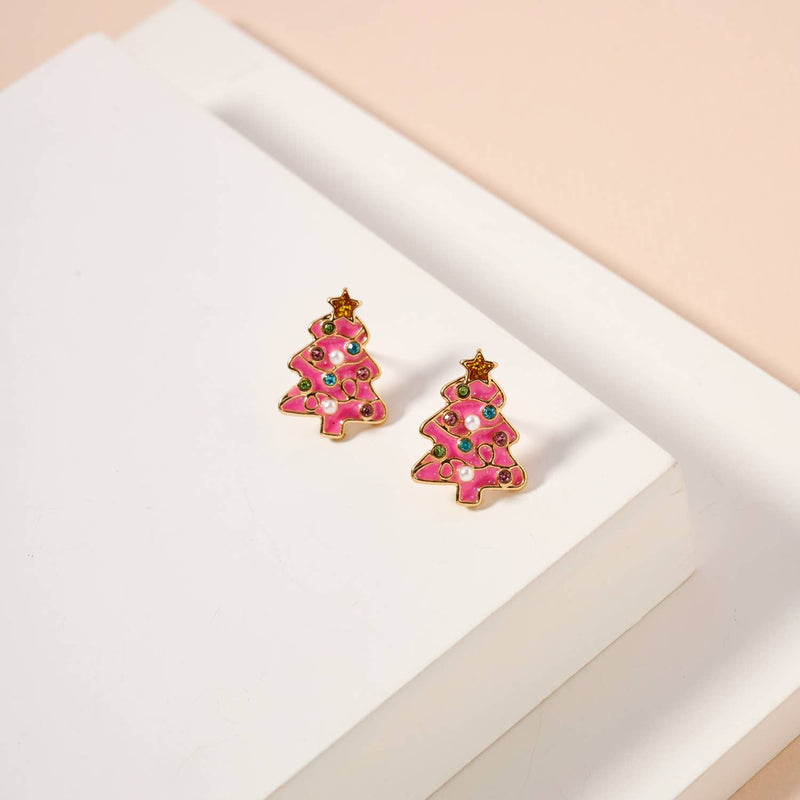 CHRISTMAS TREE ENAMEL STUD EARRINGS: PINK-Lilla Haven