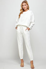 White Textured Jogger Pants Set-Sissy Boutique