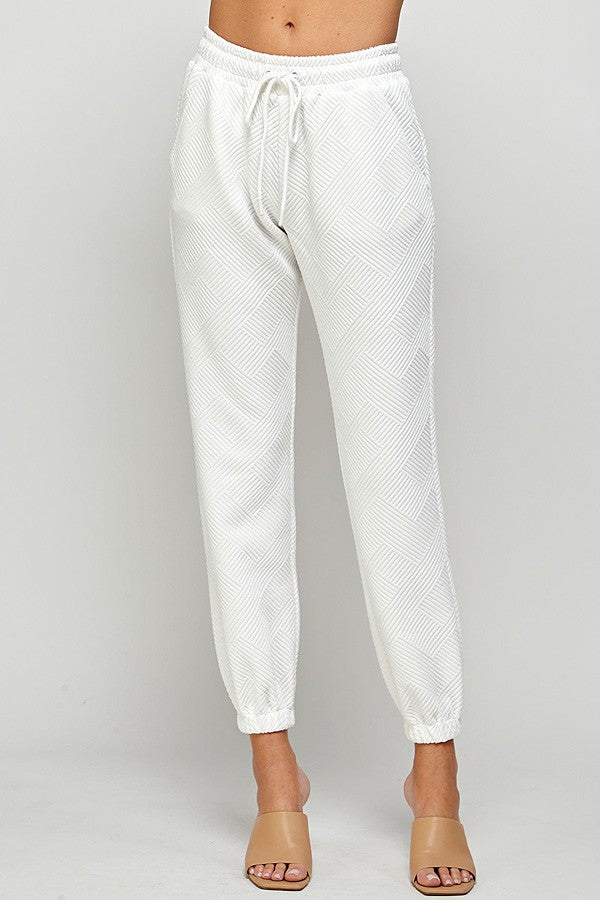 White Textured Jogger Pants Set-Sissy Boutique