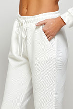 White Textured Jogger Pants Set-Sissy Boutique