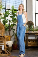 MEDIUM DENIM WIDE LEG DENIM OVERALL-Cezele