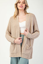 OATMEAL TAUPE SLOUCHY KNIT CARDIGAN WITH FRONT POCKETS-Eesome-Sissy Boutique