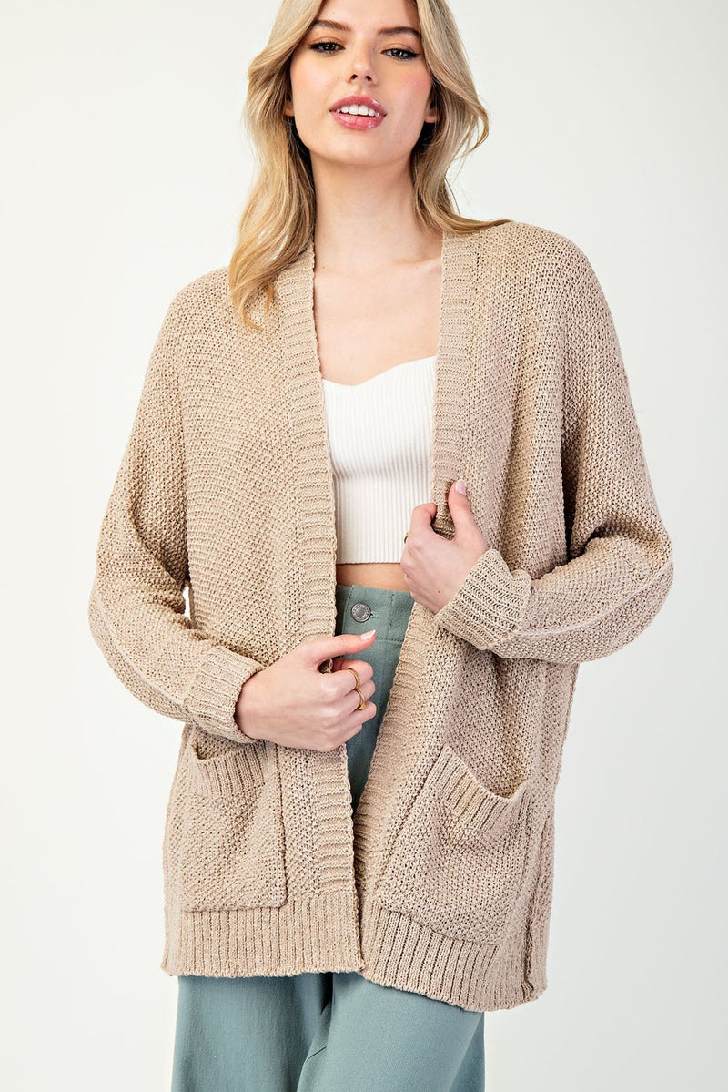 OATMEAL TAUPE SLOUCHY KNIT CARDIGAN WITH FRONT POCKETS-Eesome-Sissy Boutique