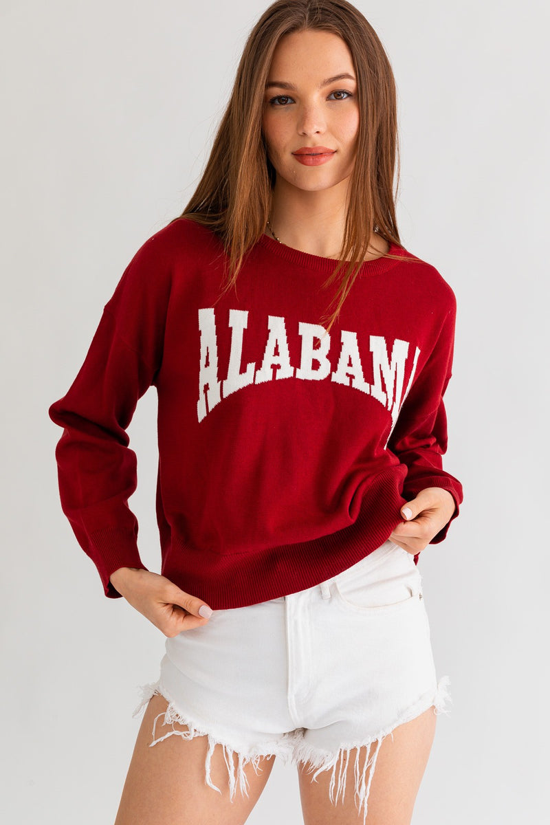 ALABAMA GAME DAY LIGHT WEIGHT BURGUNDY AND WHITE SWEATER-Sissy Boutique