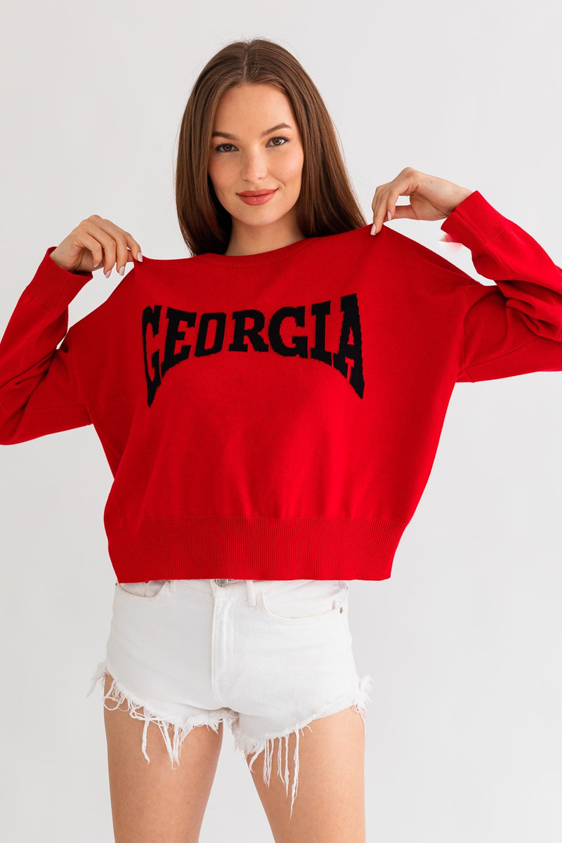 GEORGIA GAME DAY LIGHT WEIGHT RED AND BLACK SWEATER-Sissy Boutique