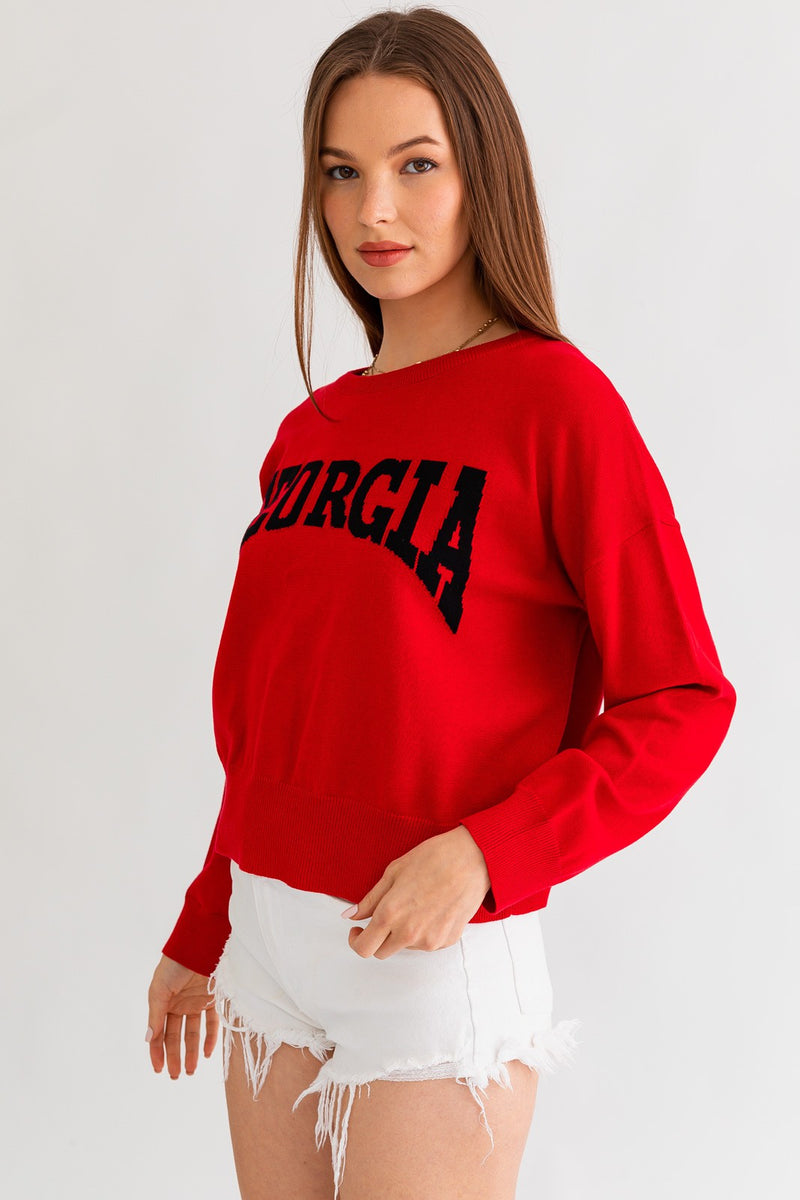 GEORGIA GAME DAY LIGHT WEIGHT RED AND BLACK SWEATER-Sissy Boutique