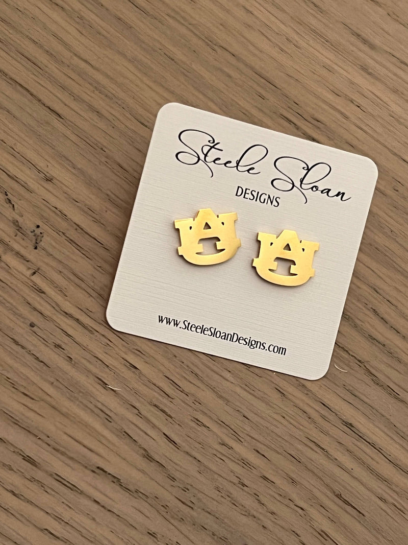 CLASSIC AUBURN GOLD STUD EARRINGS- PERFECT AUBURN GIFT-Steele Sloan Designs