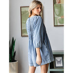 V-neck Puff Sleeve Denim Romper: Medium Wash / L-Veveret-Sissy Boutique