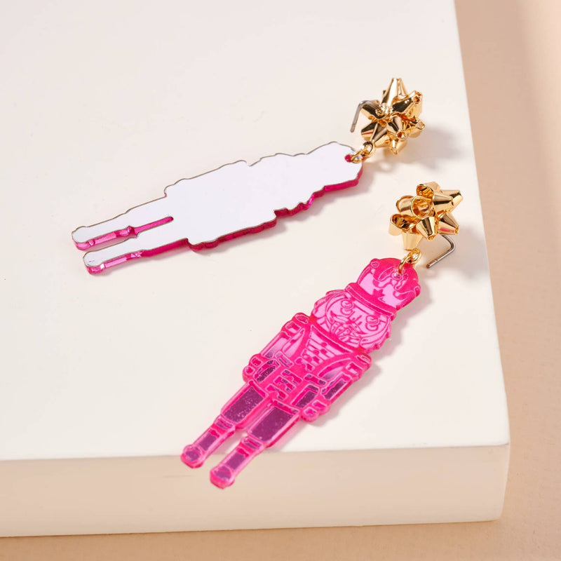 CHRISTMAS NUTCRACKER DANGLING EARRINGS: PINK / ONE / 4SE31117-Lilla Haven