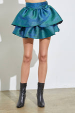 BLUE GREEN RUFFLE MINI SKIRT-Mustard Seed