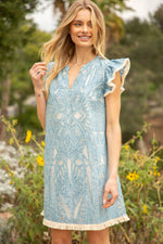 BLUE FRINGE DETAILED BURN OUT SHIFT DRESS-VOY