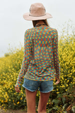 YELLOW MINT AND CORAL MULTI SHEER LONG SLEEVE CHECKERED TOP-Davi & Dani