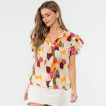 MULTICOLORED FALL SPOTTED PATTERN TOP-THML