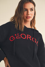 GAME DAY BLACK KNIT PUFF SLEEVE HOODIE WITH RED "GEORGIA" LETTERS-&merci