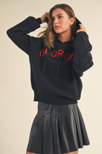 GAME DAY BLACK KNIT PUFF SLEEVE HOODIE WITH RED "GEORGIA" LETTERS-&merci