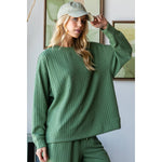 Waffle Textured Knit Long Sleeve Top-Veveret