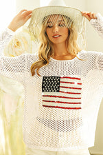 OFF-WHITE SEQUIN AMERICAN FLAG MESH LONG SLEEVE SWEATER-Bibi