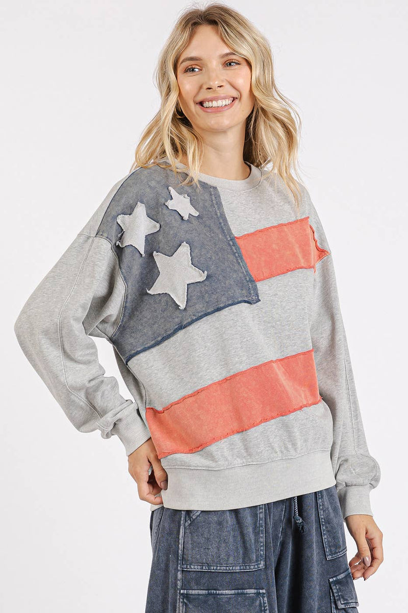 AMERICAN FLAG USA PATCH MINERAL WASH PULLOVER TOP-mittoshop-Sissy Boutique