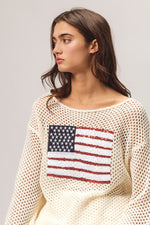 OFF-WHITE SEQUIN AMERICAN FLAG MESH LONG SLEEVE SWEATER-Bibi