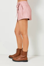 MAUVE WASHED LEATHER MINI SKORT-Baevely by Wellmade USA