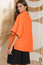 SOLID FRENCH TERRY COLLARED LOOSE FIT TOP:-BUCKETLIST