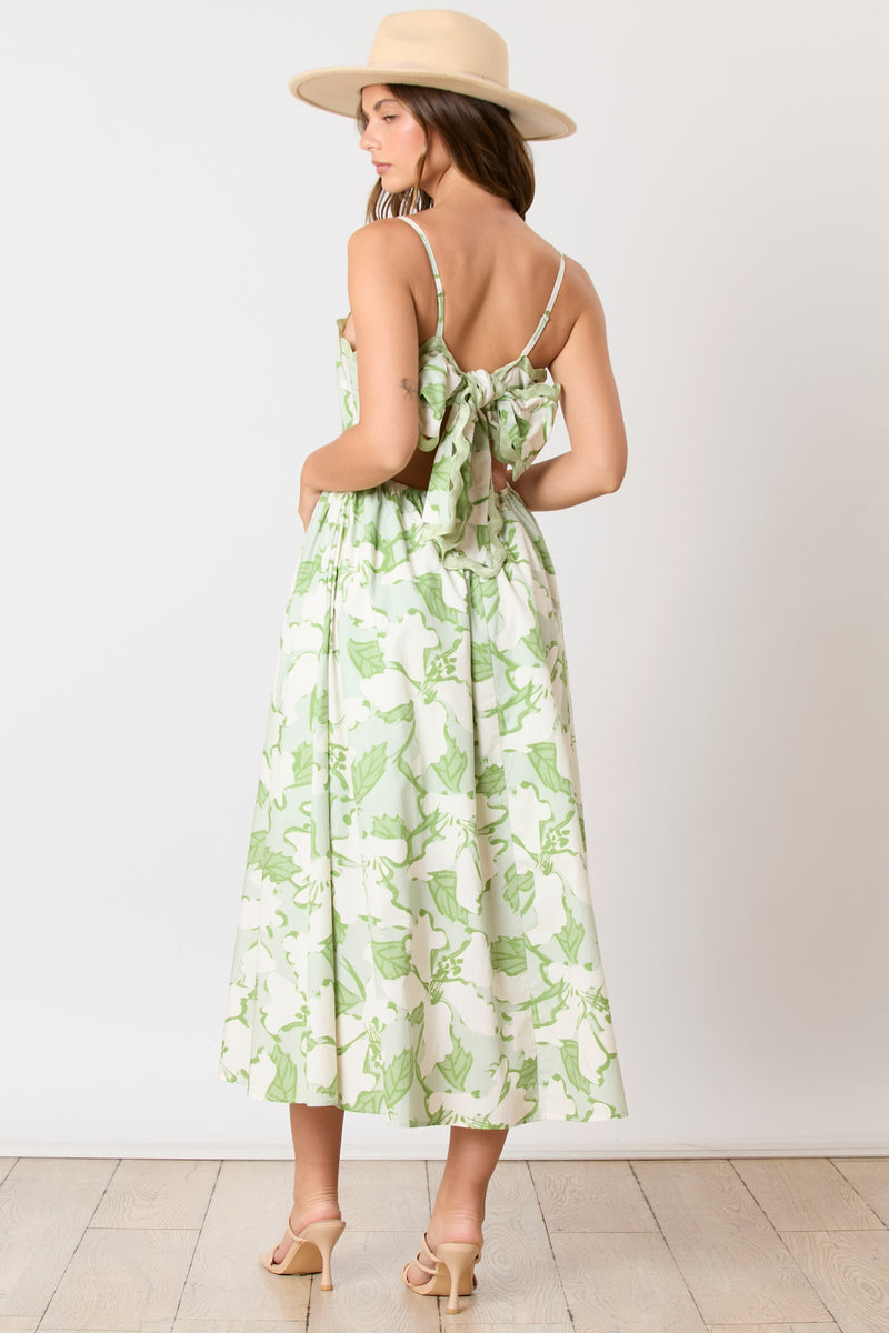 GREEN AND WHITE RIC RAC MAXI DRESS WITH ADJUSTABLE SPAGHETTI STRAPS AND BOW BACK-Peach Love California