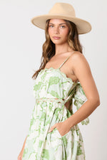 GREEN AND WHITE RIC RAC MAXI DRESS WITH ADJUSTABLE SPAGHETTI STRAPS AND BOW BACK-Peach Love California